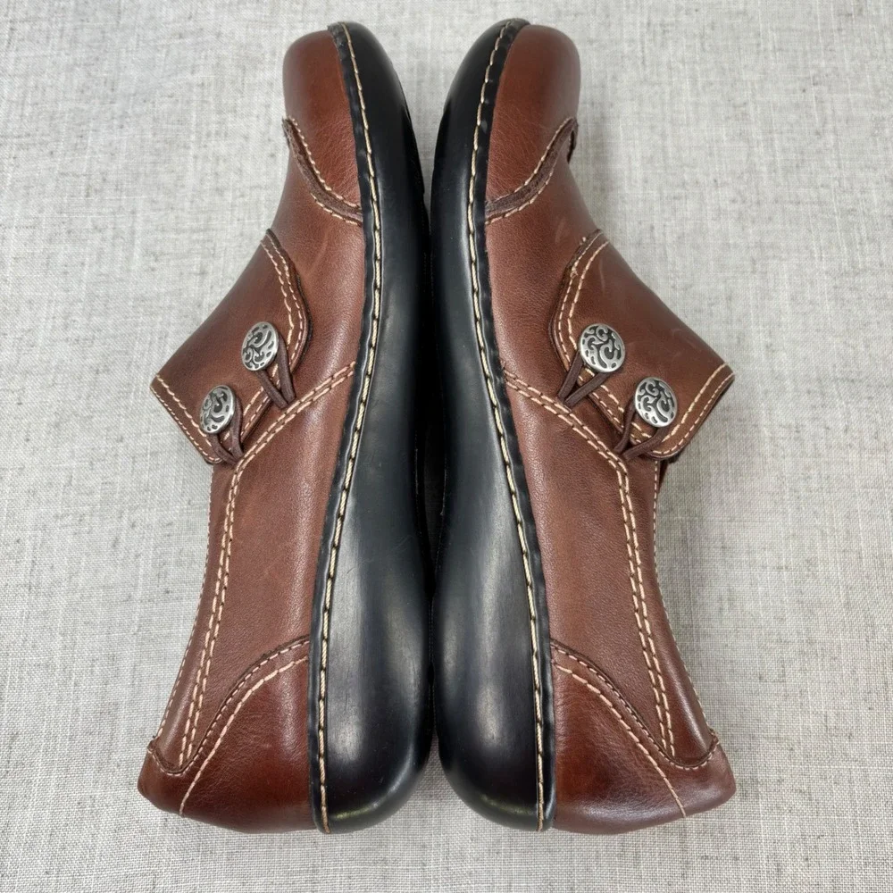 Clarks Bendables Ashland‎ Alpine Brown Leather Slip On Loafers Women's Size 9